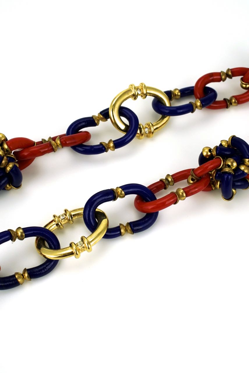 Archimede Seguso for Chanel red and blue glass link necklace 1960s