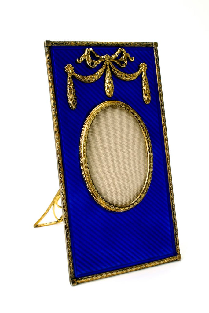 Solid silver gilt and deep blue enamel frame 1950s