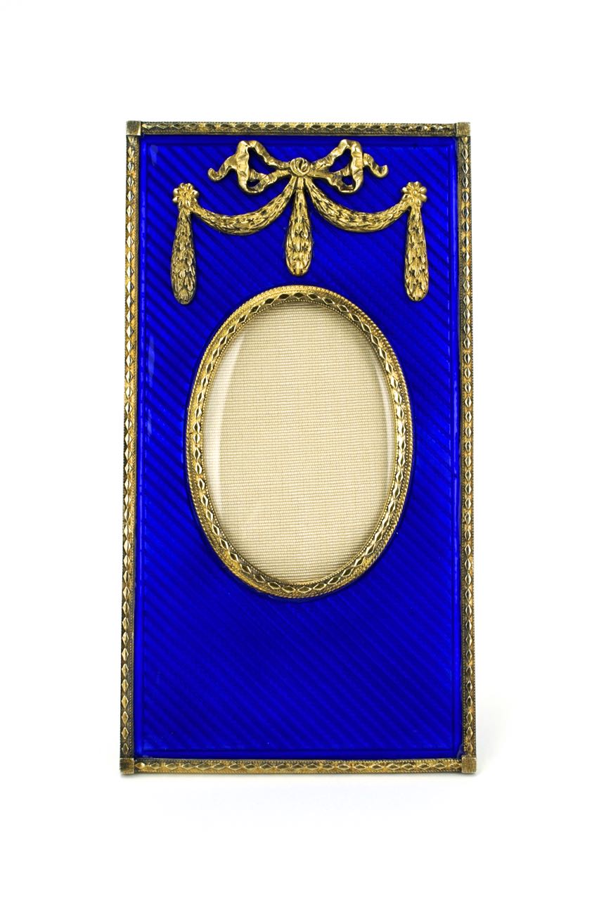 Solid silver gilt and deep blue enamel frame 1950s