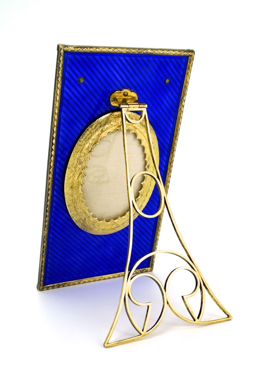 Solid silver gilt and deep blue enamel frame 1950s