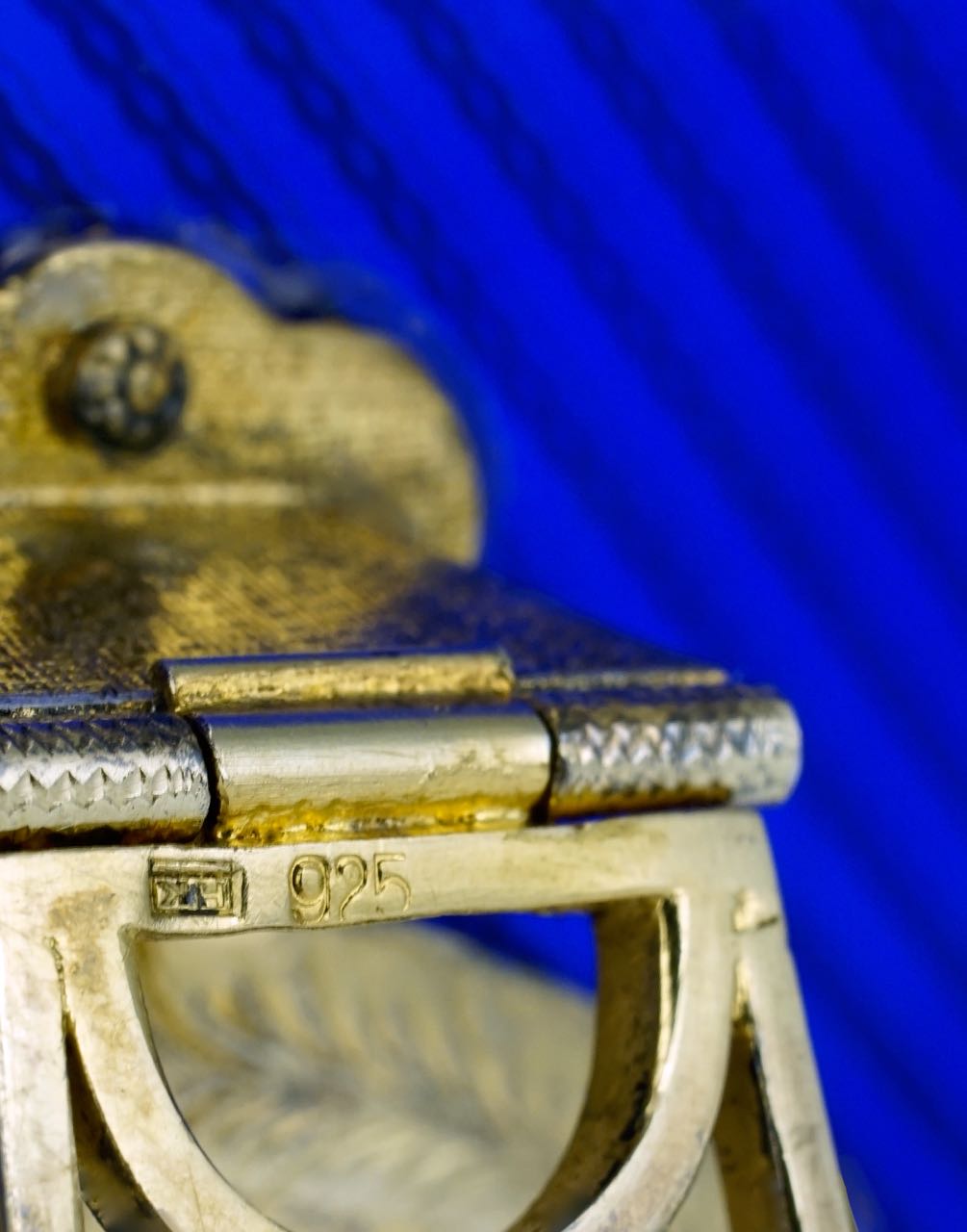 Solid silver gilt and deep blue enamel frame 1950s