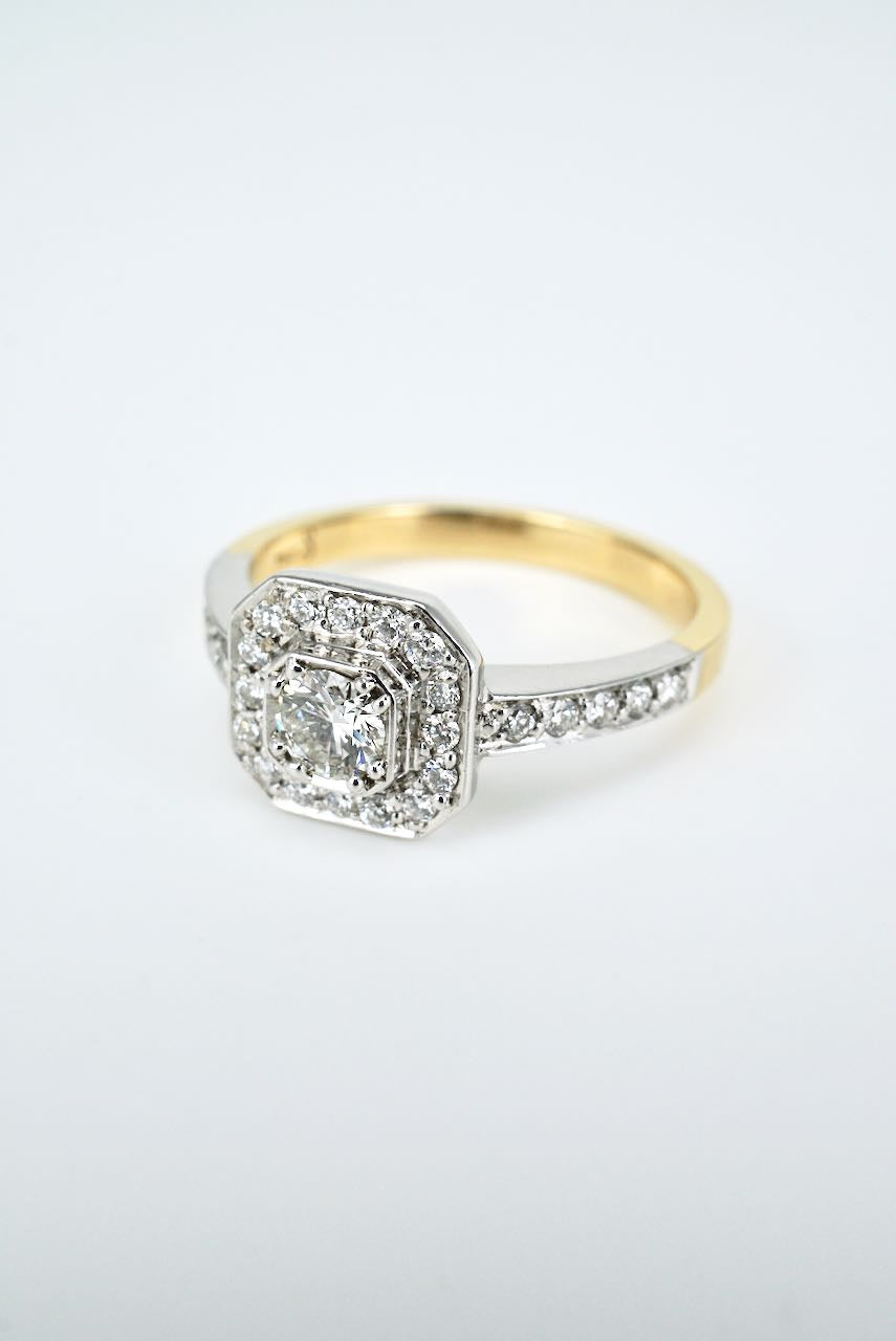 18k White and Yellow Gold Diamond Art Deco Style Ring