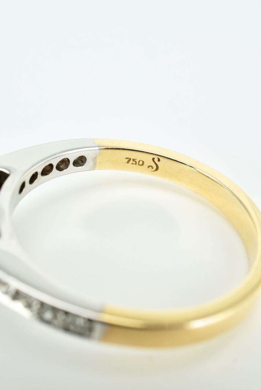 18k White and Yellow Gold Diamond Art Deco Style Ring