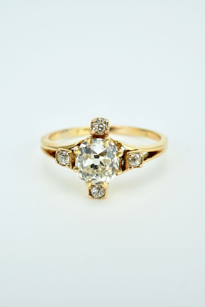 Antique Victorian 18k Yellow Gold Diamond Cluster Ring 1893 England