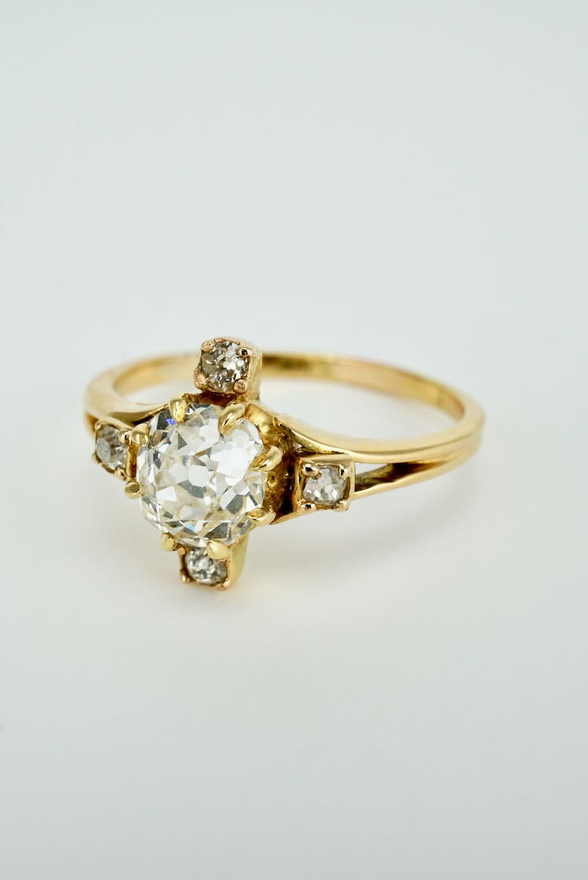 Antique Victorian 18k Yellow Gold Diamond Cluster Ring 1893 England
