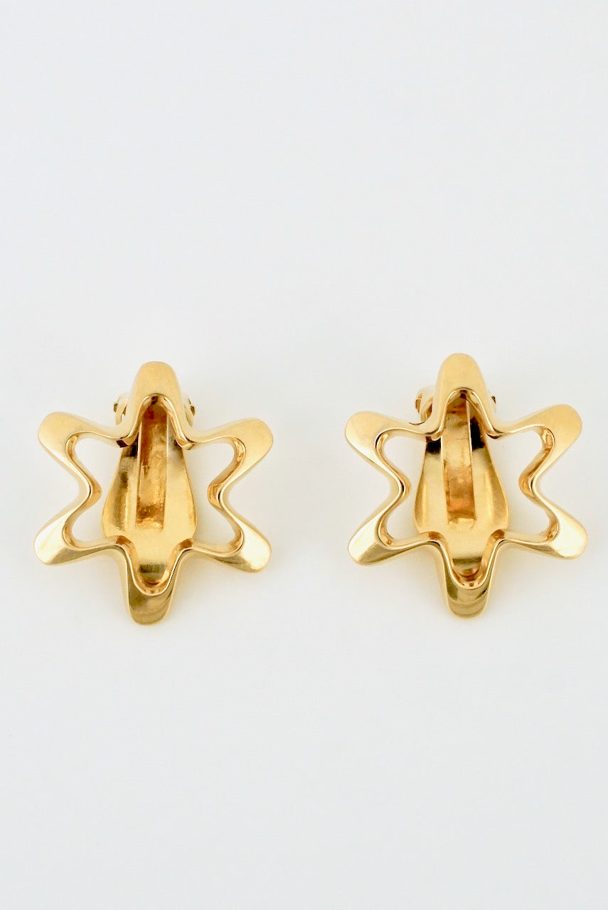 Vintage Georg Jensen 18k Yellow Gold Star Clip Earrings design 1139 Henning Koppel