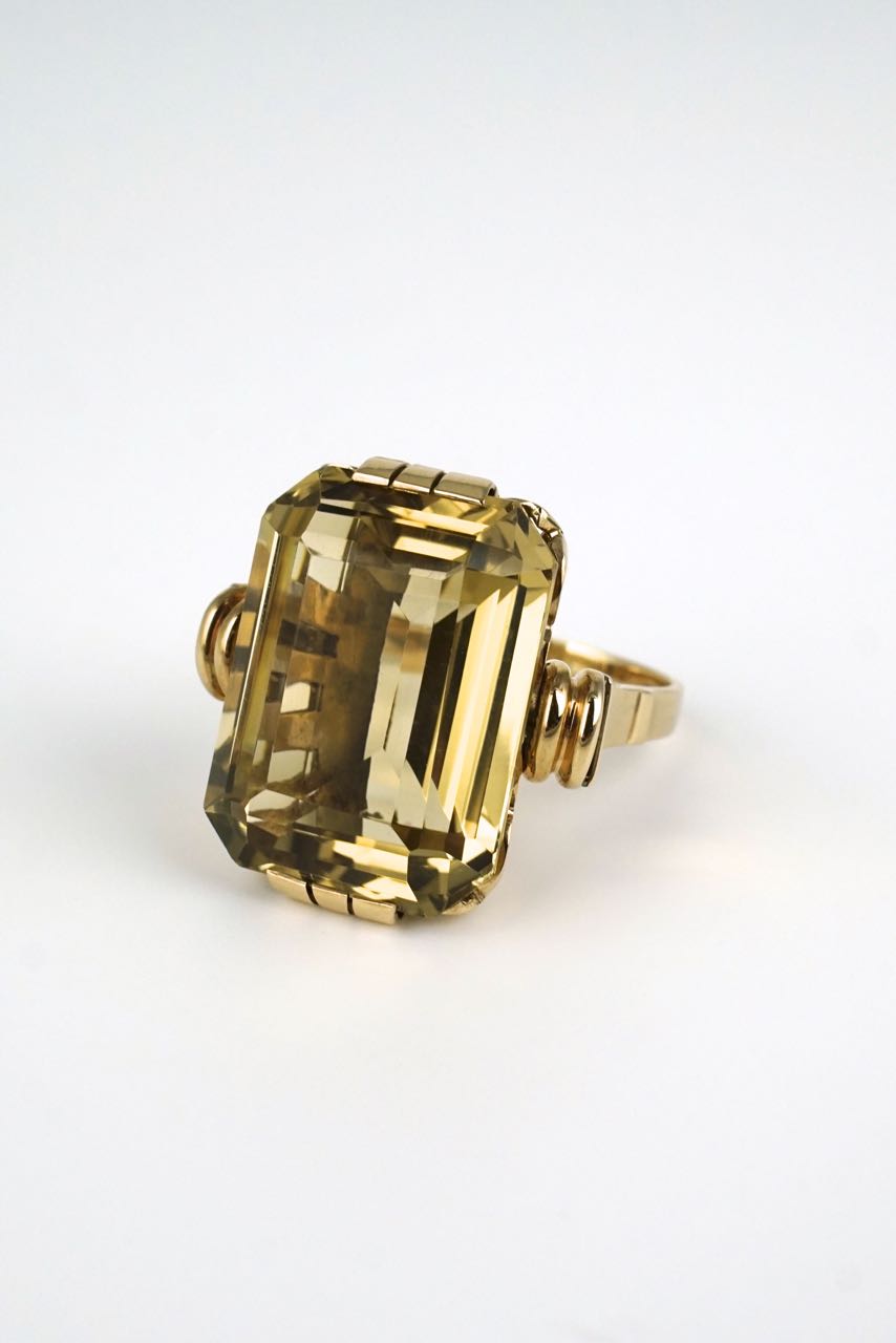 Vintage 9k yellow gold smoky quartz Art Deco style cocktail
