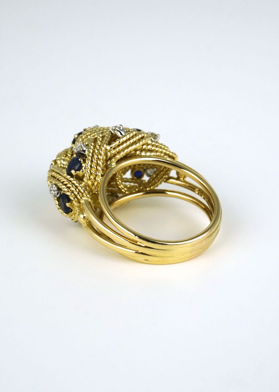 18k gold sapphire and diamond leaf dome ring 1960s