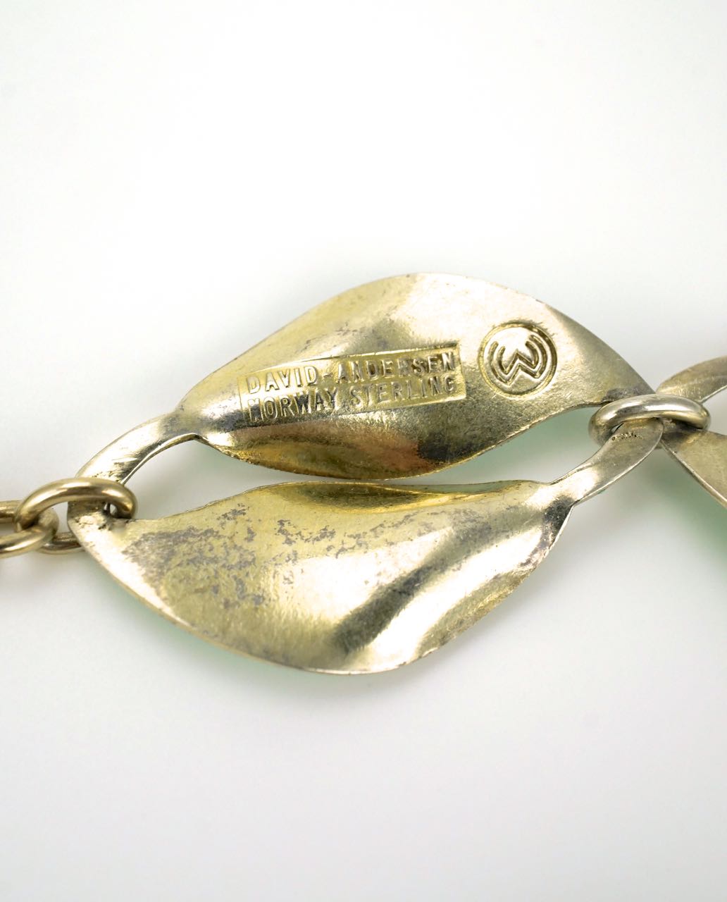 David Andersen solid silver and green enamel double leaf necklace 1950s