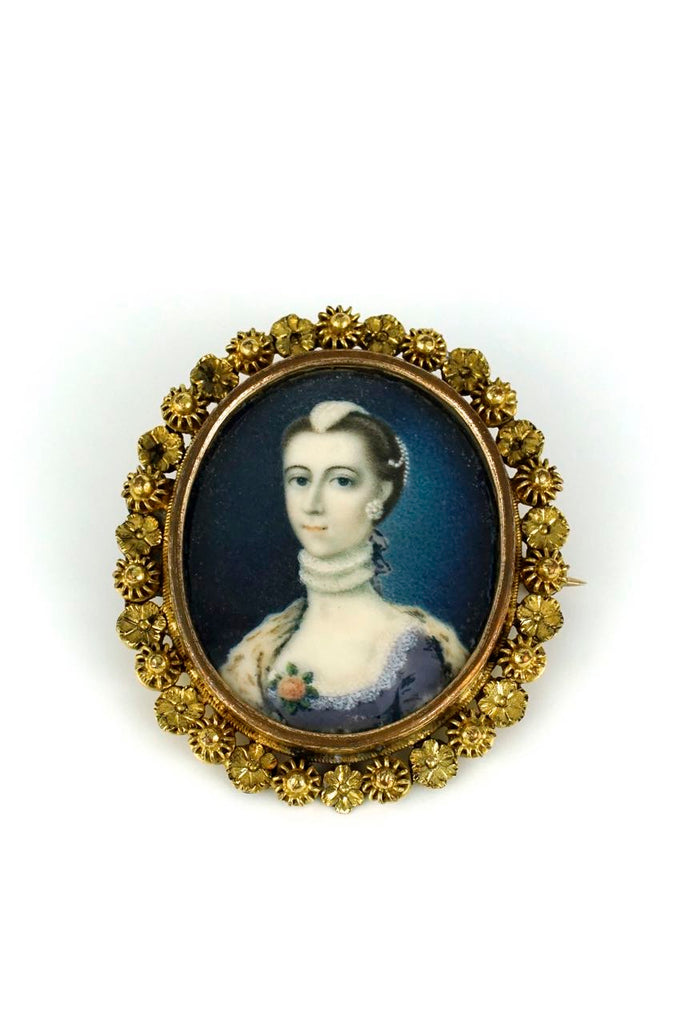 Antique Mid 18th century portrait miniature framed brooch
