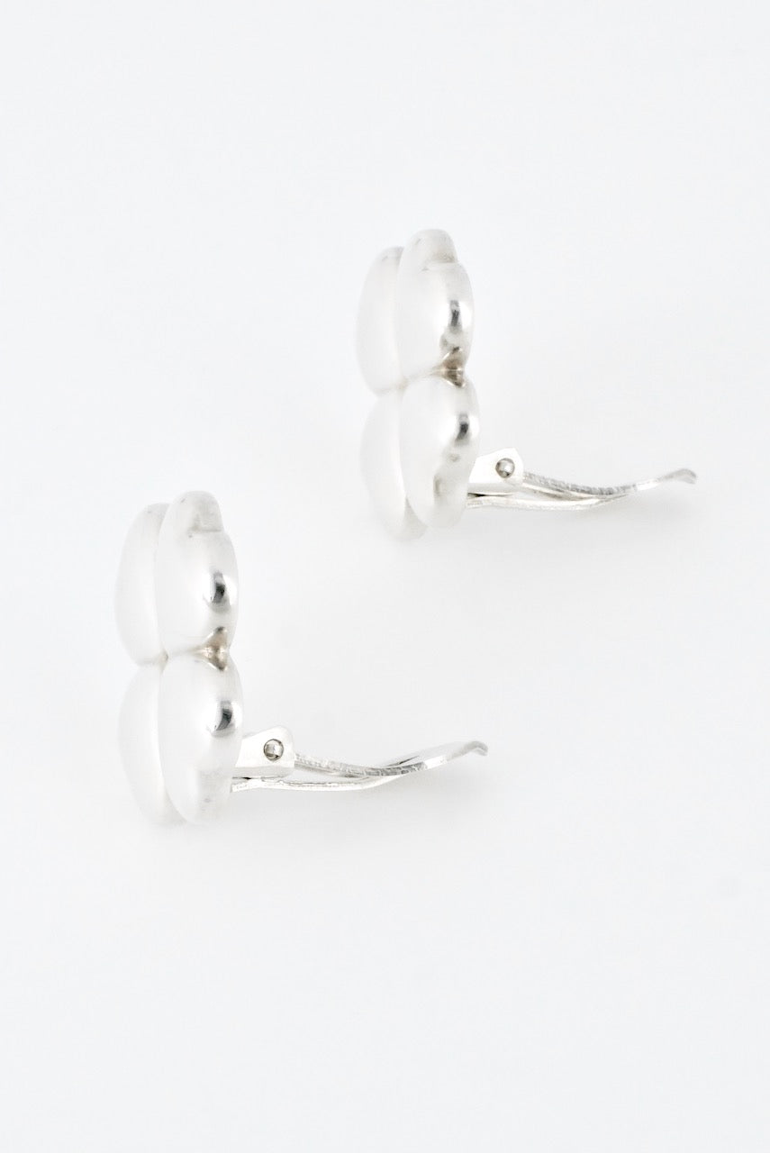 Vintage Georg Jensen Sterling Silver Clover Leaf Clip Earrings - design 387 Kim Naver