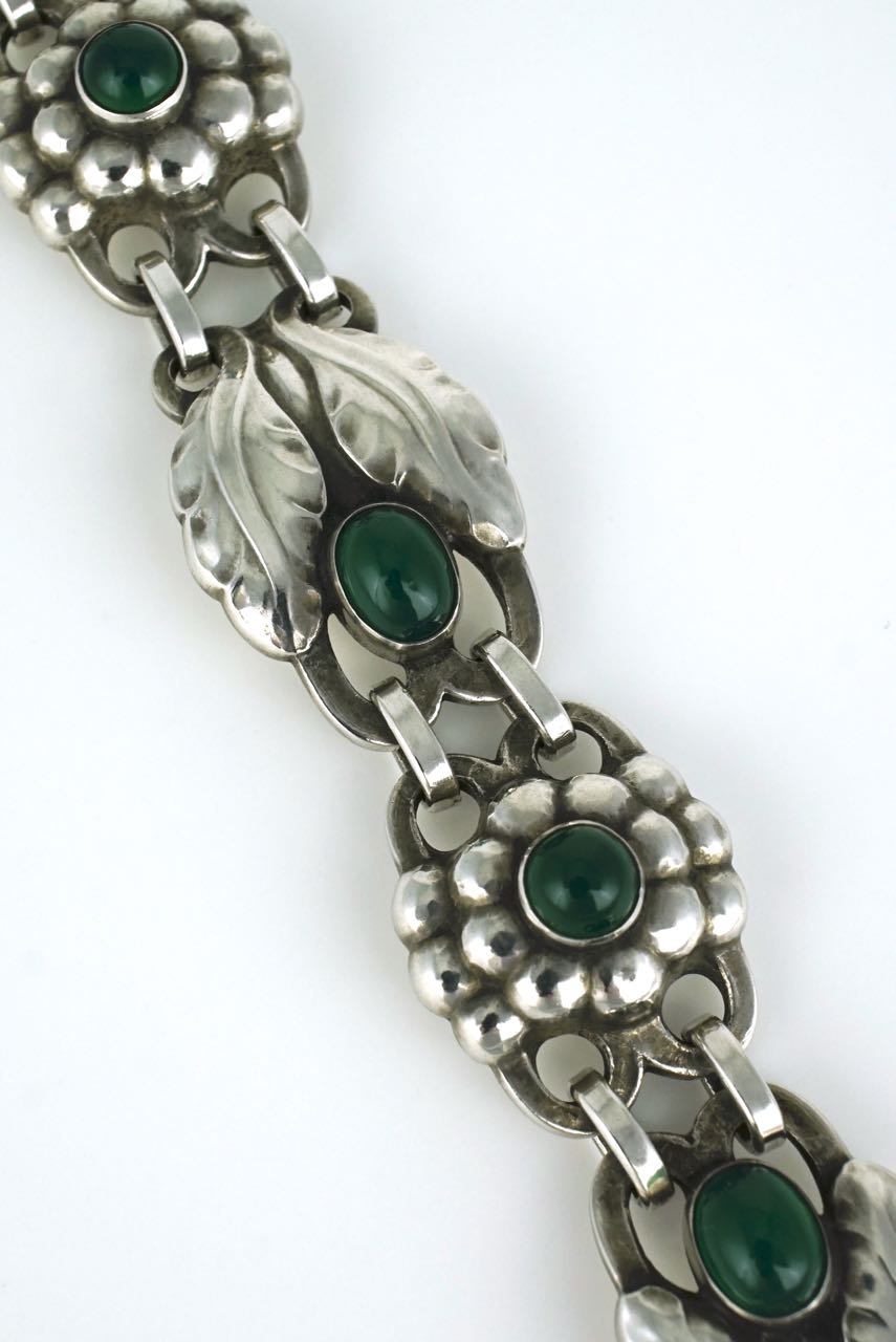 Georg Jensen Art Deco silver and green agate floral bracelet 1930s - design 3