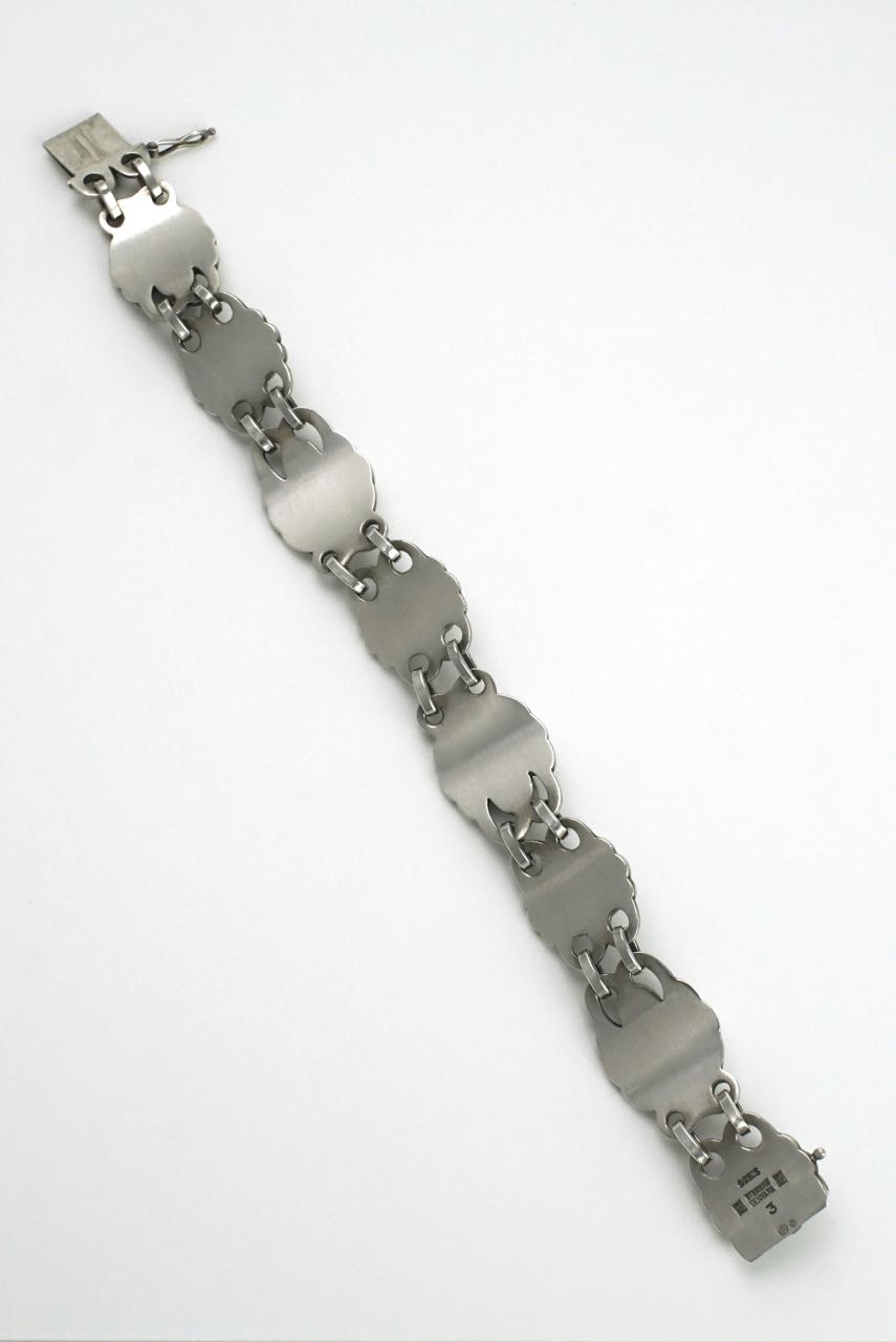 Georg Jensen Art Deco silver and green agate floral bracelet 1930s - design 3