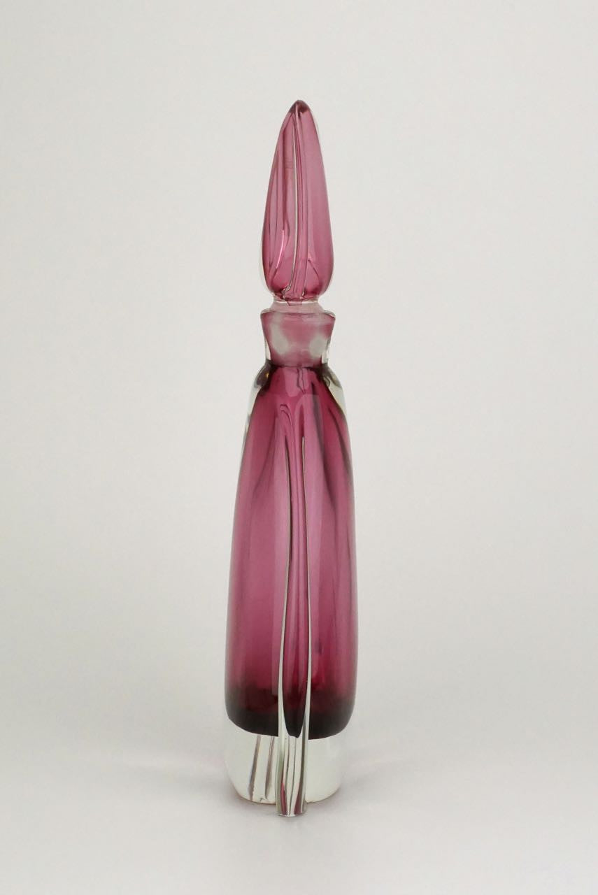 Pink and clear glass sommerso perfume bottle and powder bowl