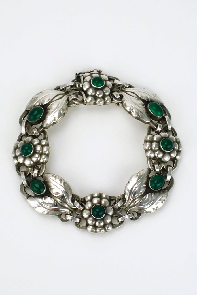 Georg Jensen Art Deco silver and green agate floral bracelet 1930s - design 3