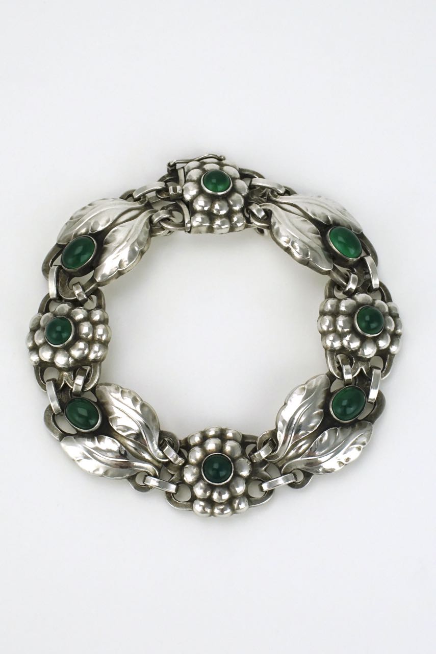 Georg Jensen Art Deco silver and green agate floral bracelet 1930s - design 3
