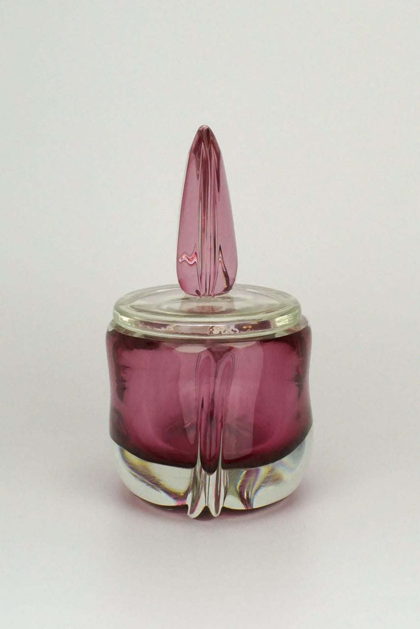 Pink and clear glass sommerso perfume bottle and powder bowl