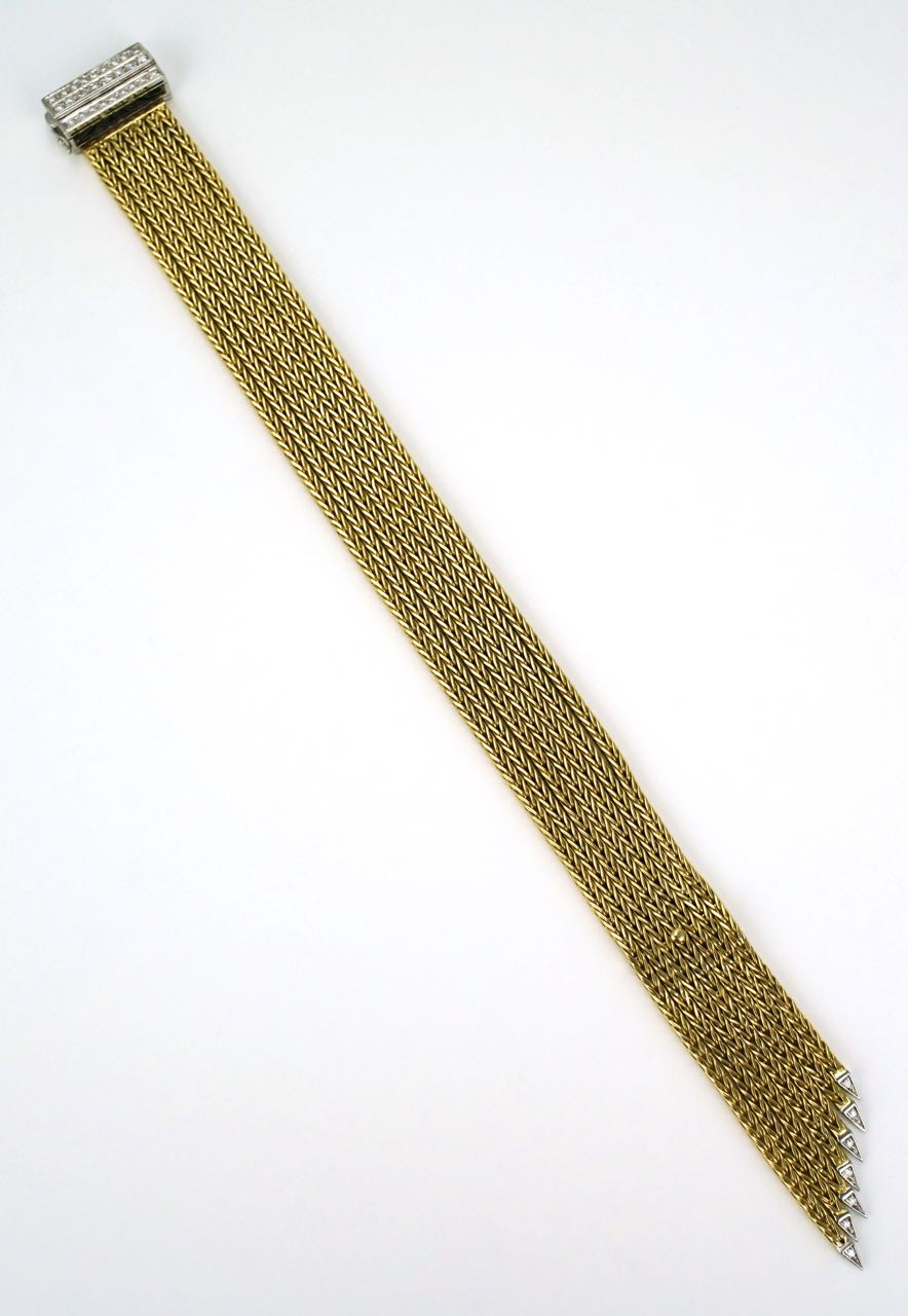 Italian 18k yellow gold and diamond chain fringe bracelet 1950s