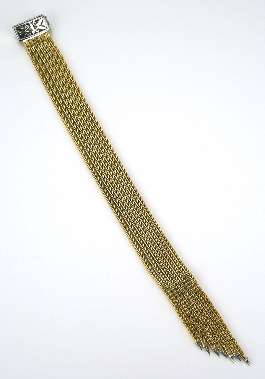Italian 18k yellow gold and diamond chain fringe bracelet 1950s