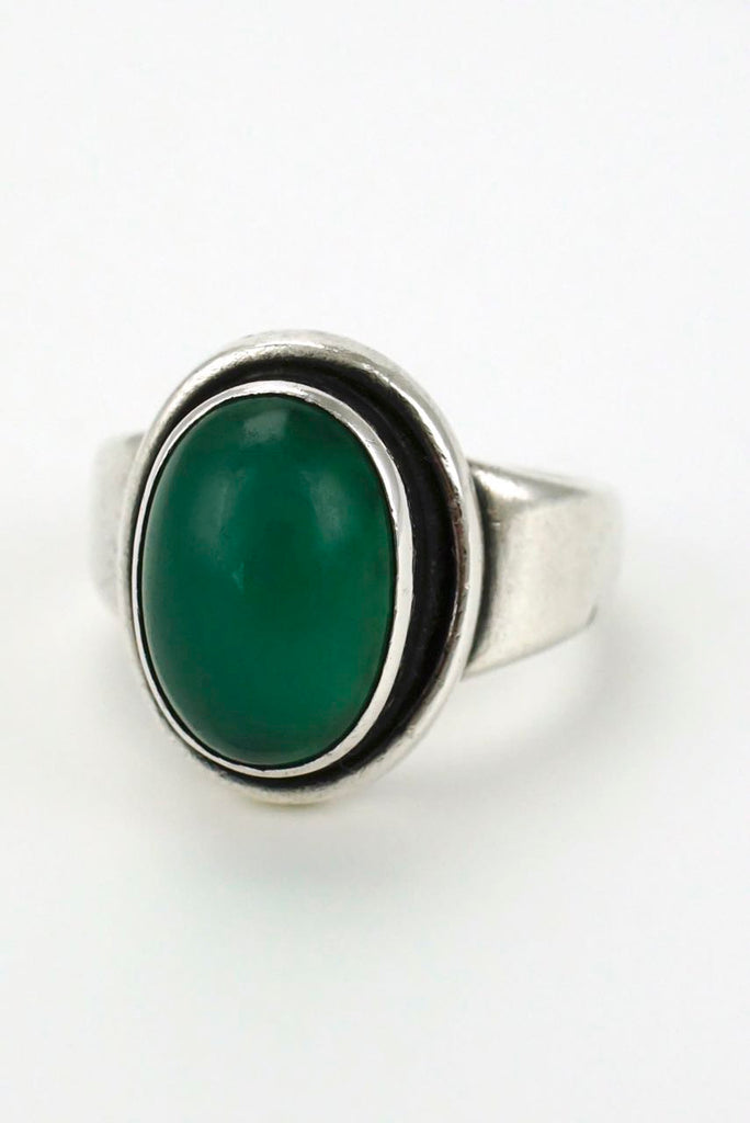 Georg Jensen silver and green chrysoprase ring - design 46B Harald Nielsen 1960s