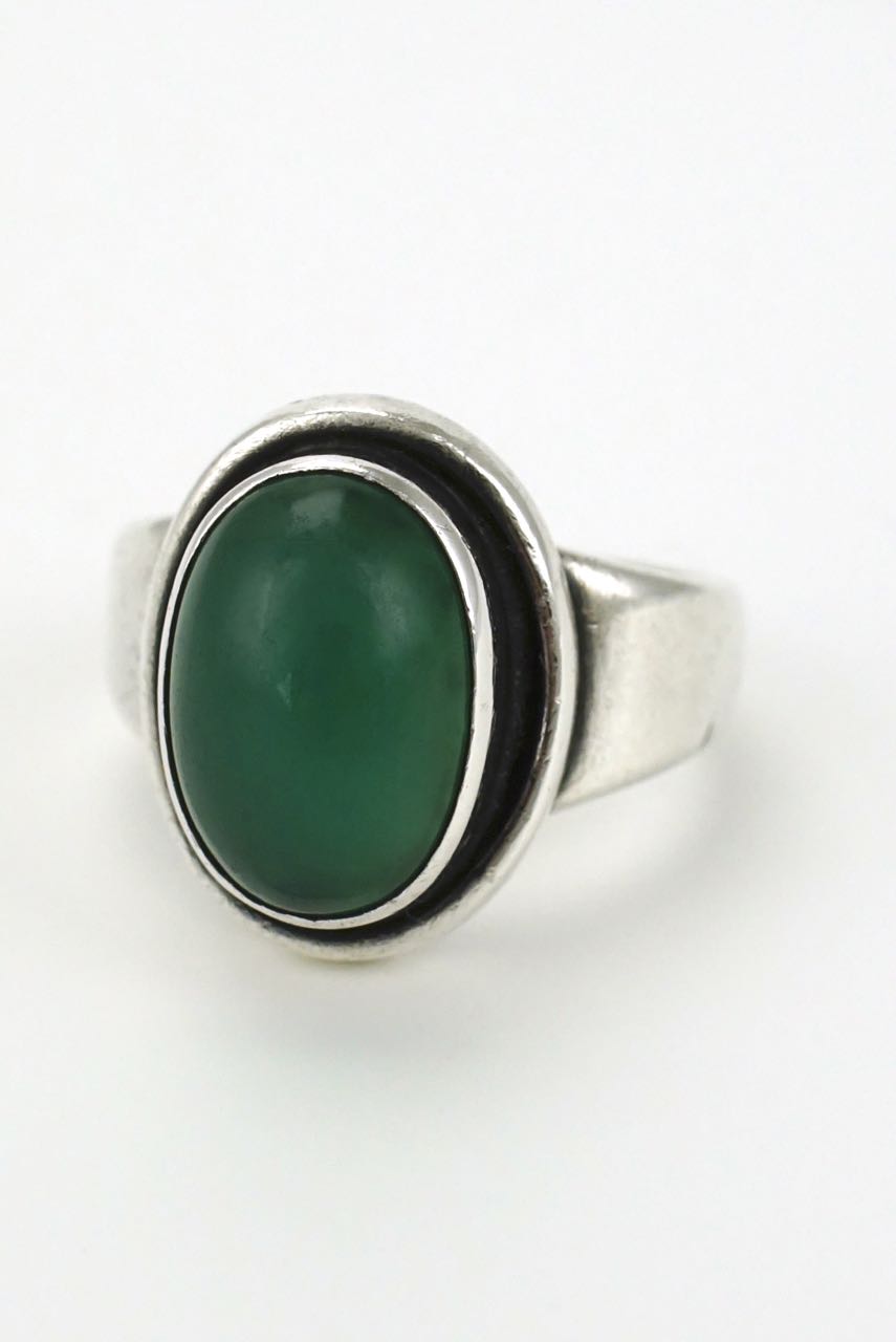 Georg Jensen silver and green chrysoprase ring - design 46B Harald Nielsen 1960s
