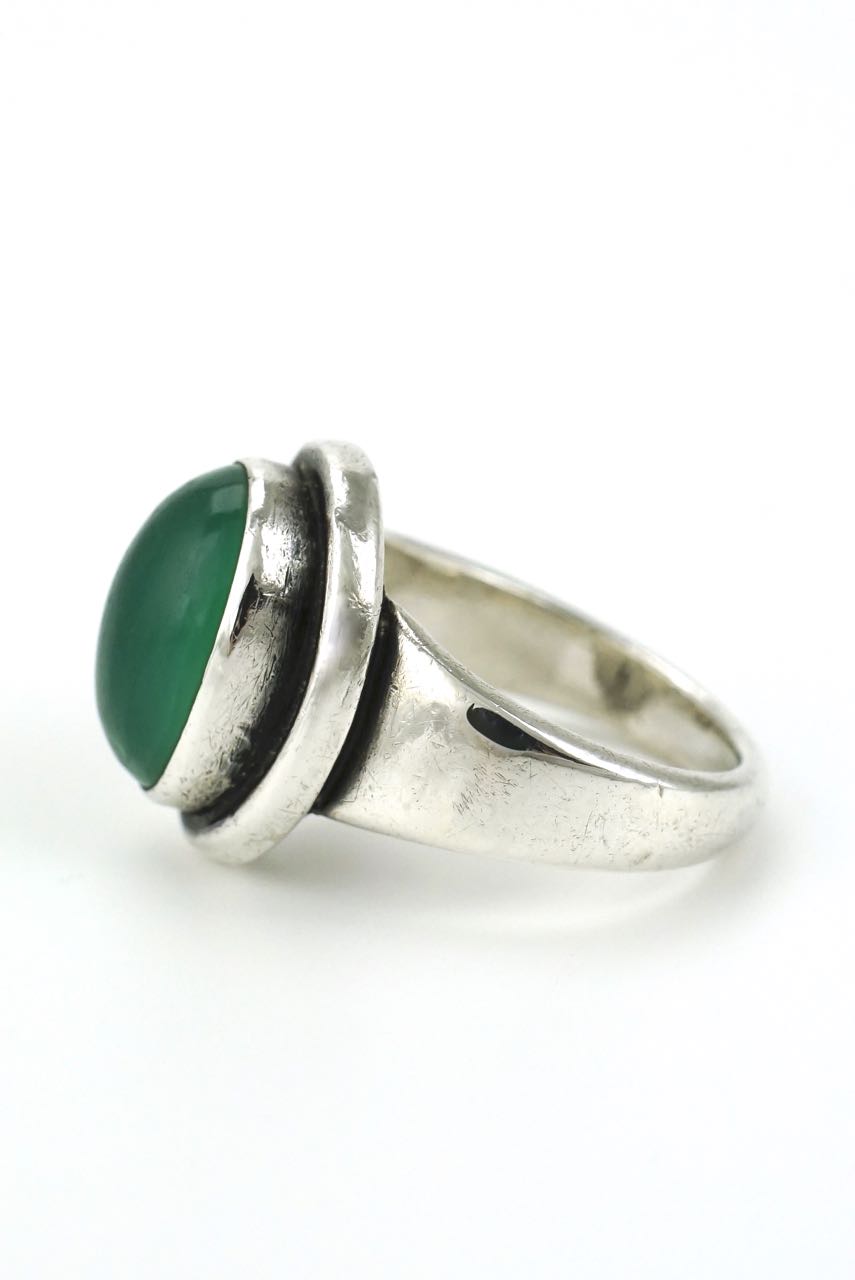 Georg Jensen silver and green chrysoprase ring - design 46B Harald Nielsen 1960s