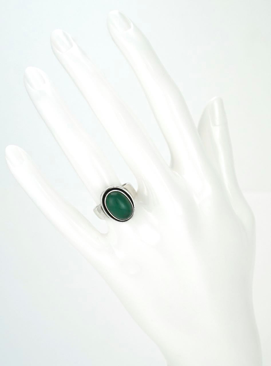 Georg Jensen silver and green chrysoprase ring - design 46B Harald Nielsen 1960s