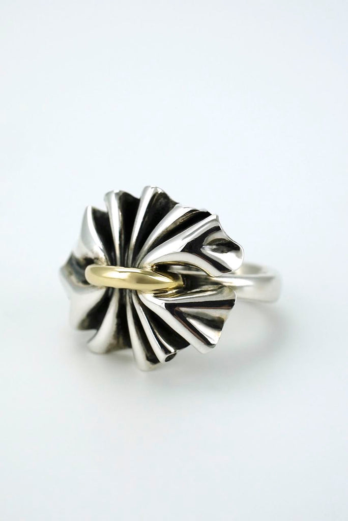 Georg Jensen silver and gold modernist bow ring - design 400 Lene Munthe