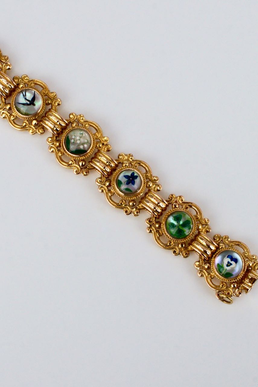 Antique Austrian 14K Yellow Gold Essex Crystal Bracelet