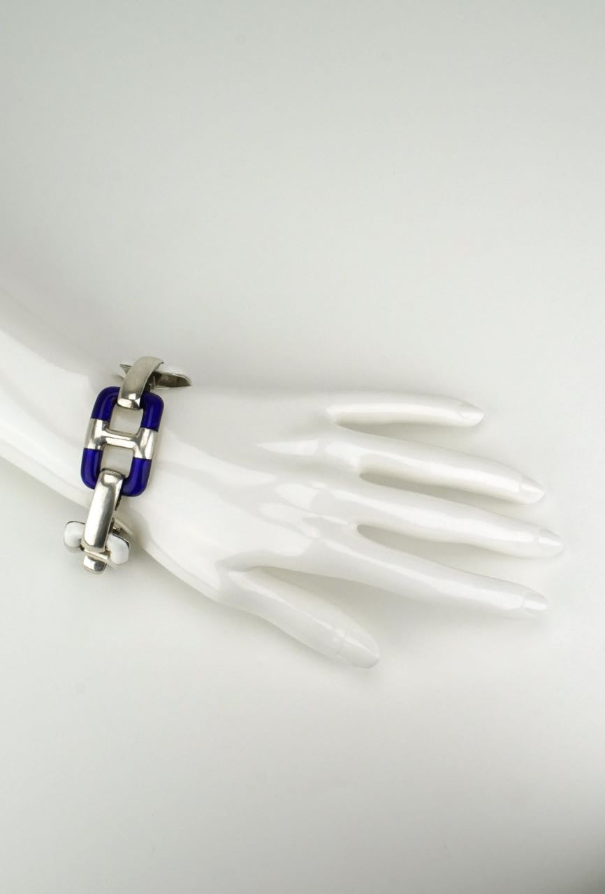 Antonio Fallaci Silver Blue and White Enamel Mariners Link Bracelet 1970s