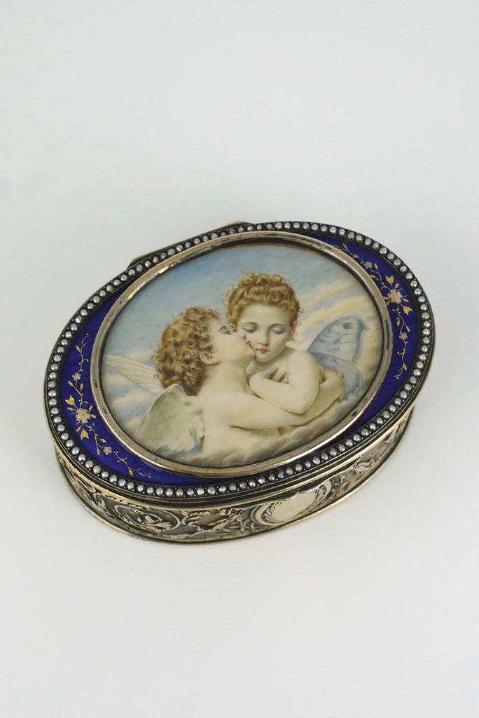 French silver enamel and pearls portrait miniature box 1890s