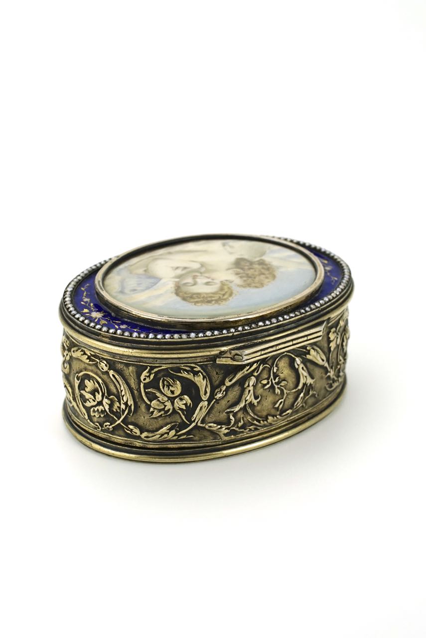 French silver enamel and pearls portrait miniature box 1890s