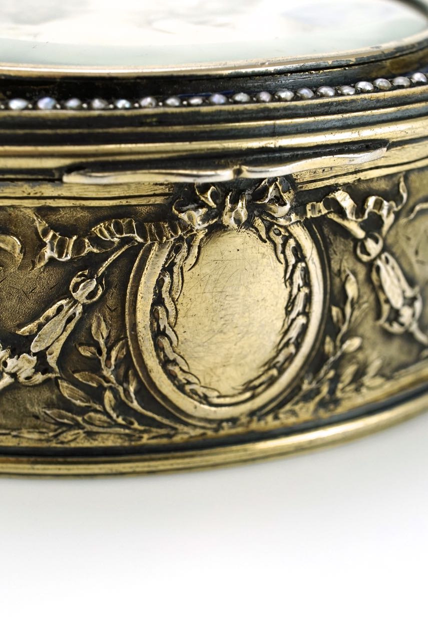 French silver enamel and pearls portrait miniature box 1890s