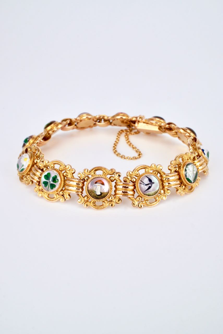 Antique Austrian 14K Yellow Gold Essex Crystal Bracelet