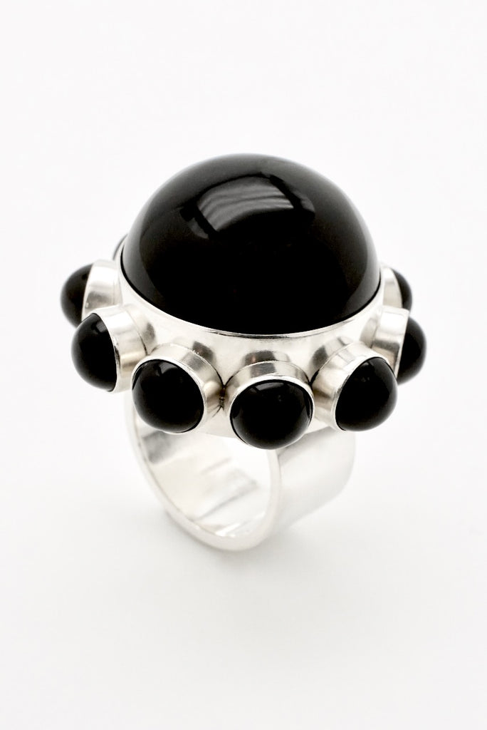 Vintage Georg Jensen Sterling Silver Onyx Ring - design 166 Astrid Fog