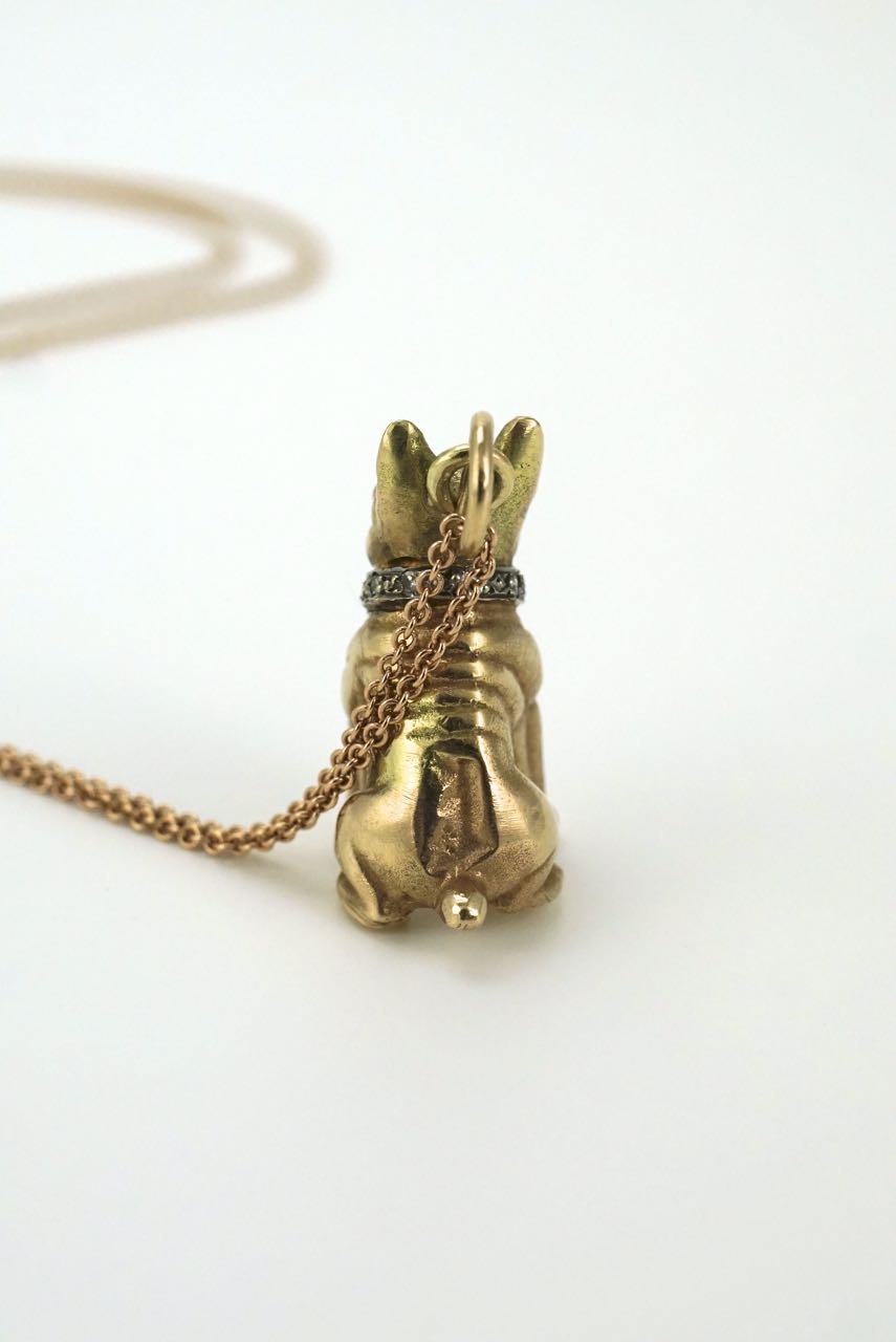 Italian 9k rose gold and diamond pug dog charm necklace