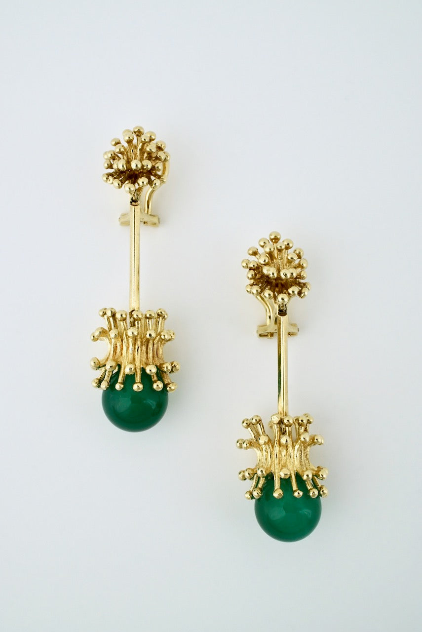 Vintage Modernist 14k Gold Green Agate Earrings