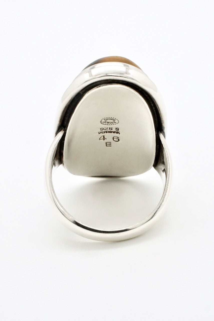Vintage Georg Jensen Sterling Silver Oval Tigers Eye Ring - design 46E Harald Nielsen