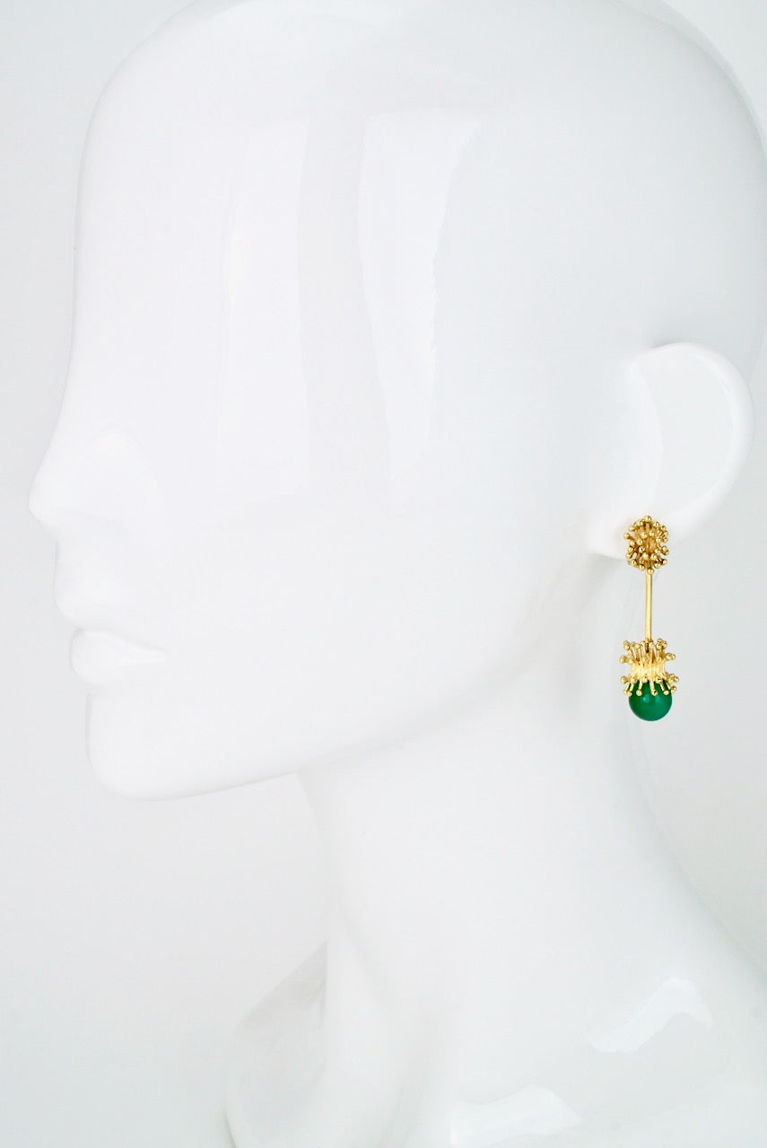Vintage Modernist 14k Gold Green Agate Earrings