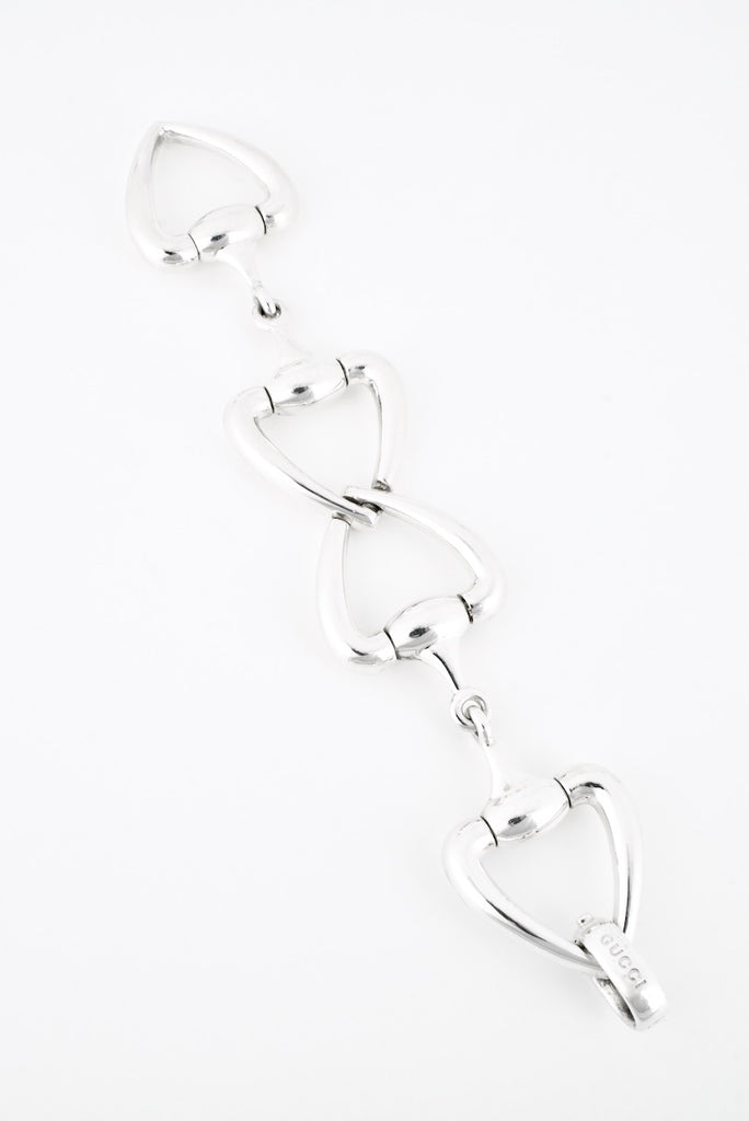 Vintage Gucci Sterling Silver Heart Horse Bit Link Bracelet