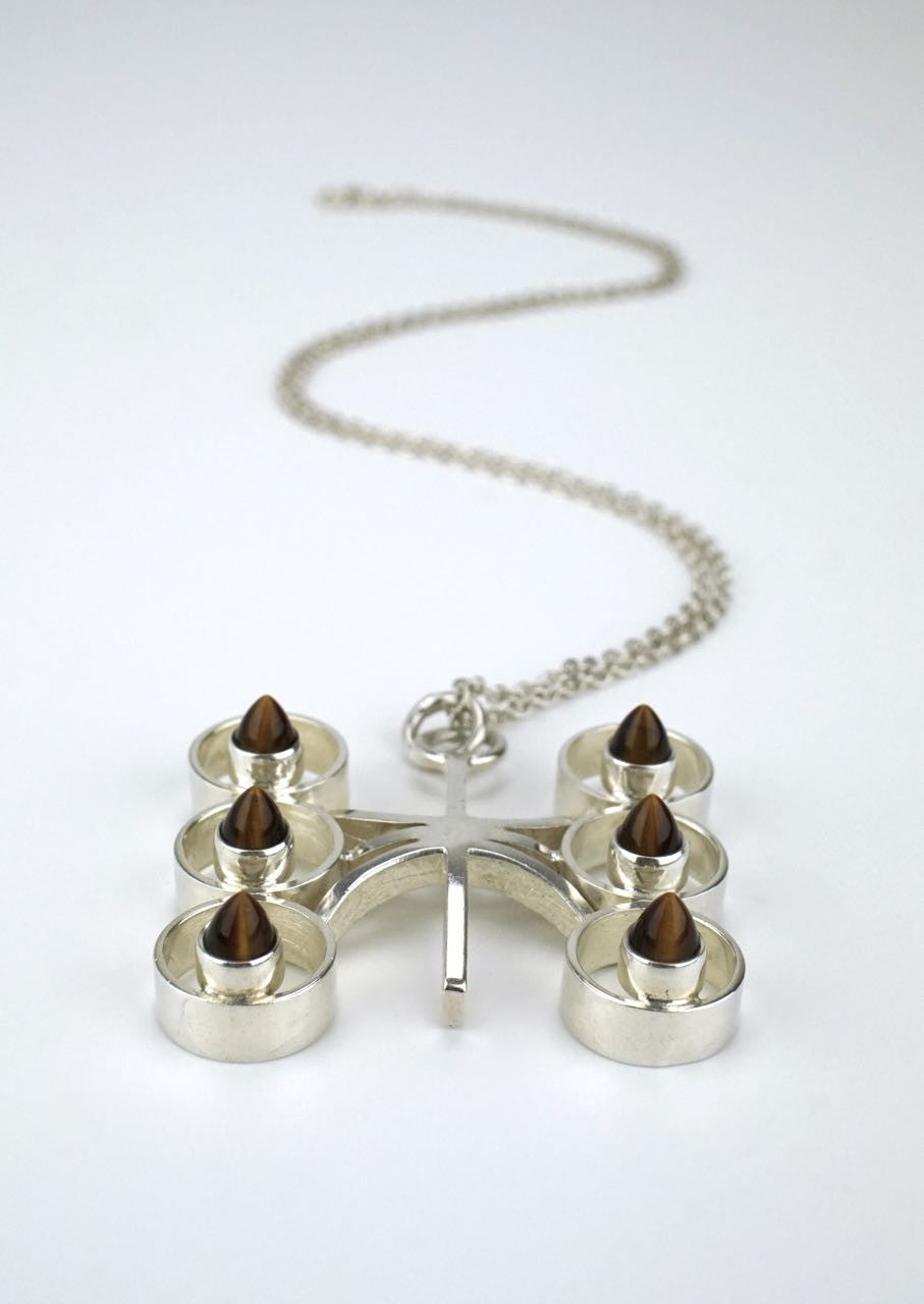 Finnish silver and tiger's eye modernist pendant 1960s