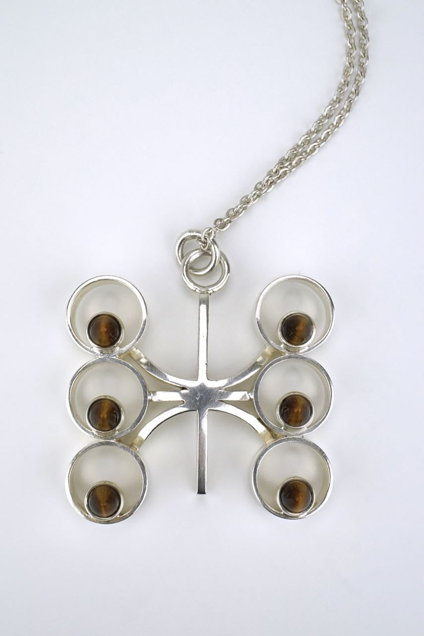 Finnish silver and tiger's eye modernist pendant 1960s
