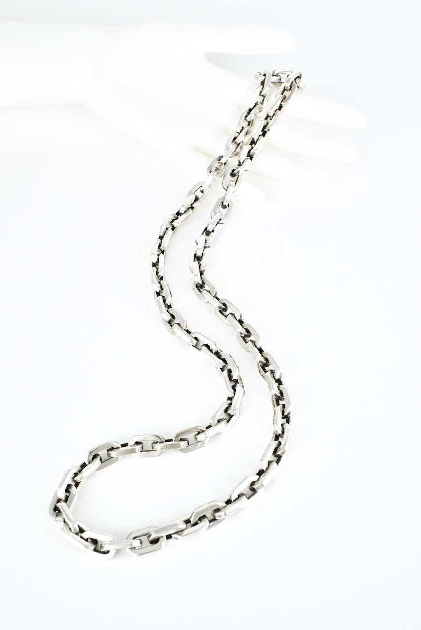 Vintage Sterling Silver Heavy Rectangular Link Chain Necklace 207grms 1970s