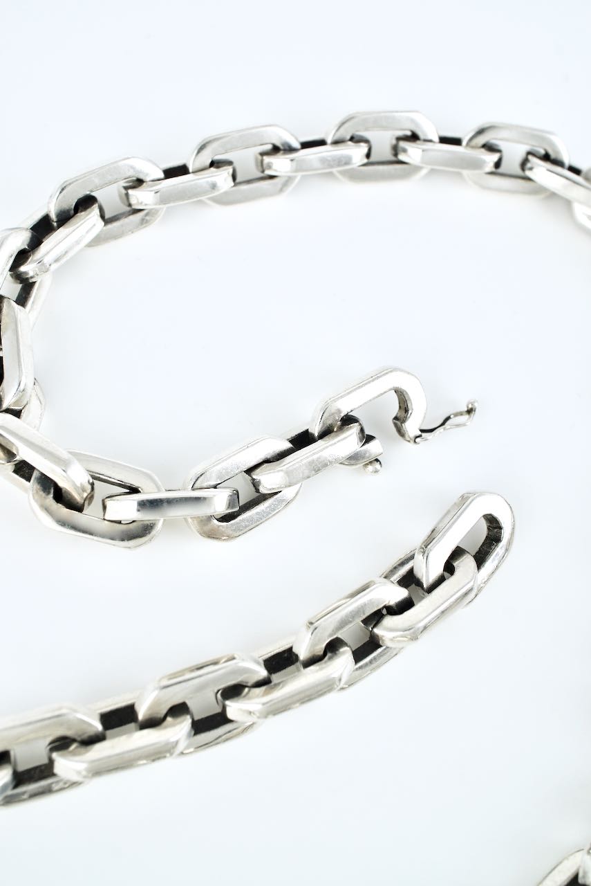 Vintage Sterling Silver Heavy Rectangular Link Chain Necklace 207grms 1970s