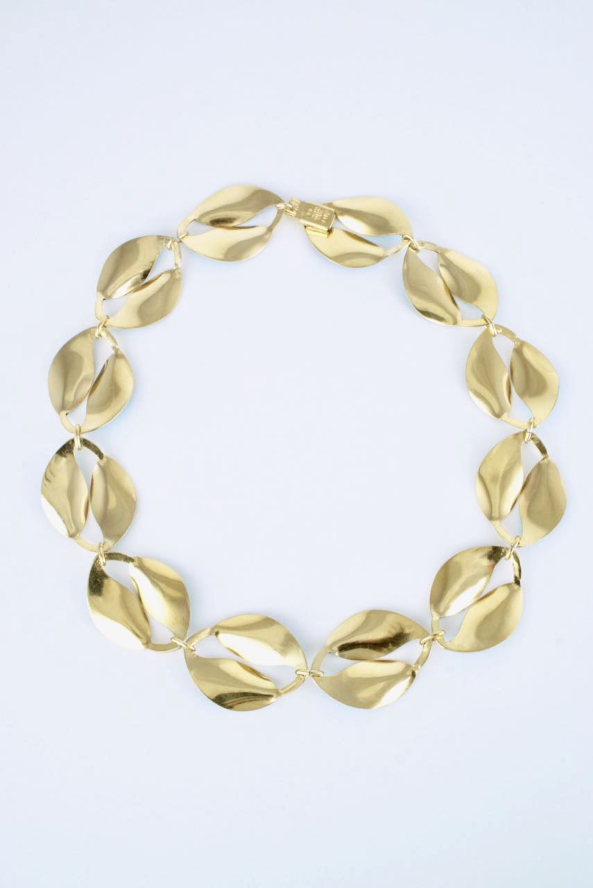 Vintage David Andersen Silver Gilt Sky Blue Enamel Double Leaf Necklace 1950s