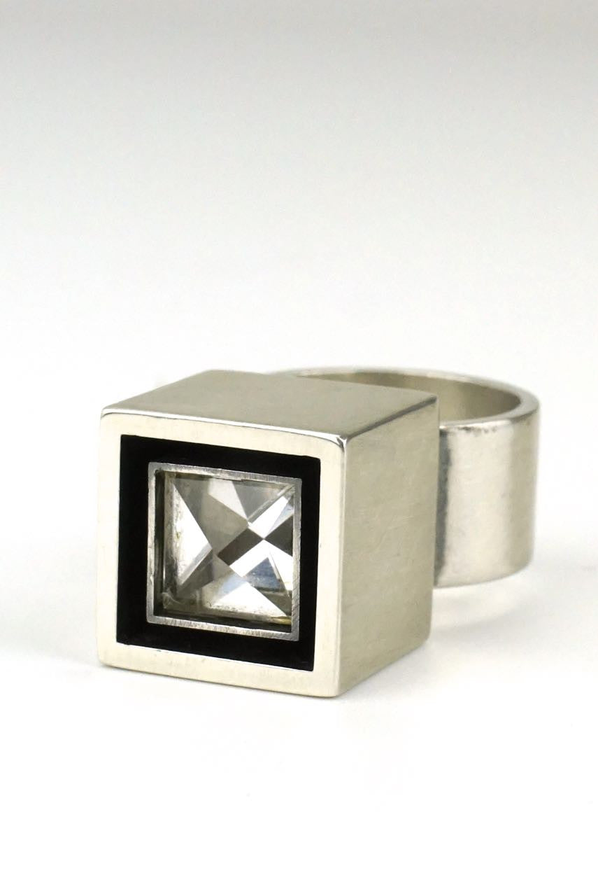 Hans Hansen silver and rock crystal box ring