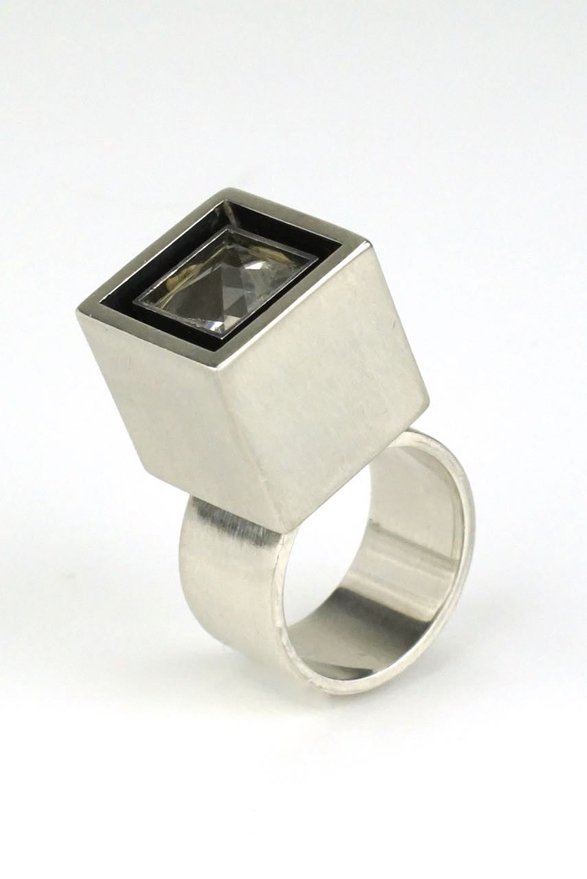 Hans Hansen silver and rock crystal box ring