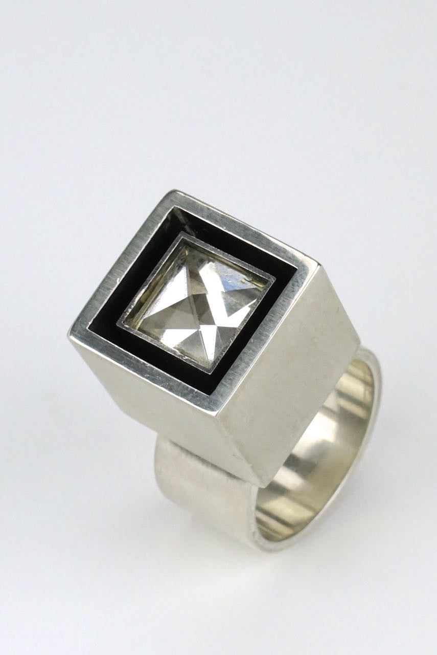 Hans Hansen silver and rock crystal box ring