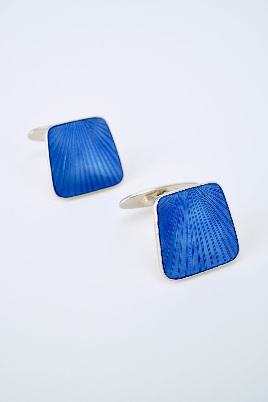 Vintage Danish Sterling Blue Enamel Cufflinks 1960s