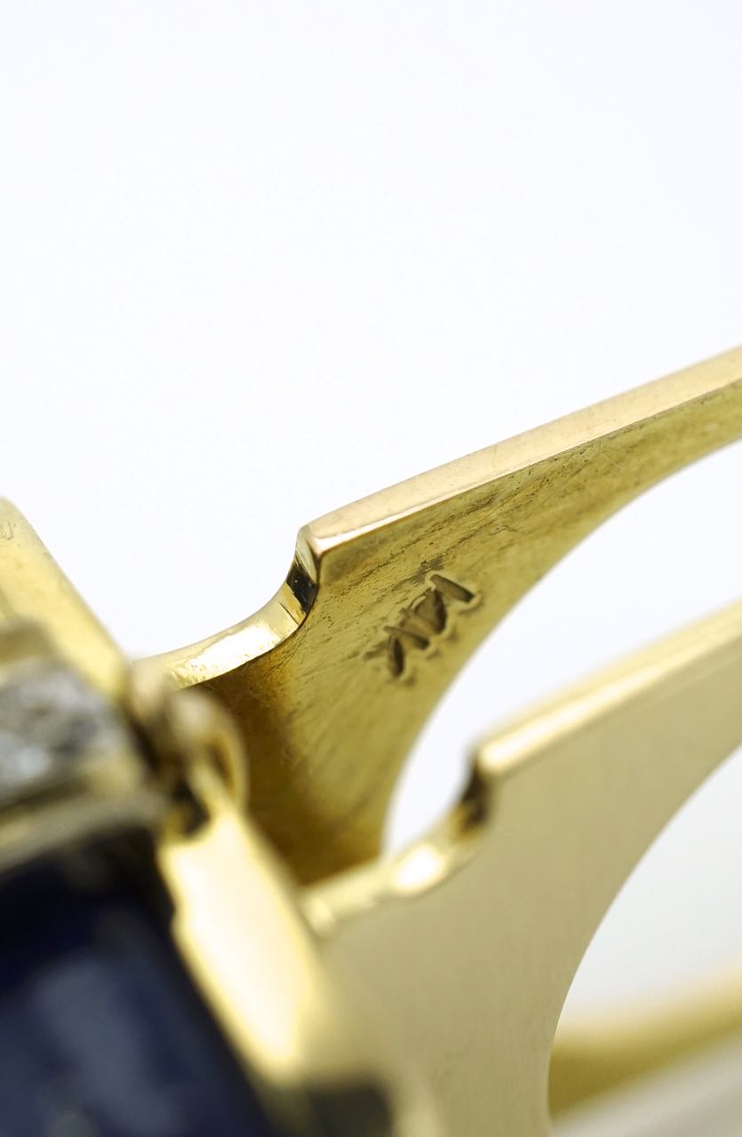 Vintage 14k Gold Modernist Square Lapis and Diamond Ring 1960s